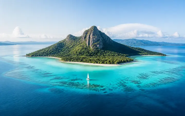 碧蓝海水环绕的热带岛屿